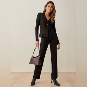 Reformation Navy Blue Zayne Two-Piece Set Ribknit Stretch